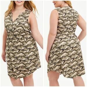 Torrid NWT Sleeveless Zip Front Shirt Dress Stretch Challis Camo Size 2X V-Neck